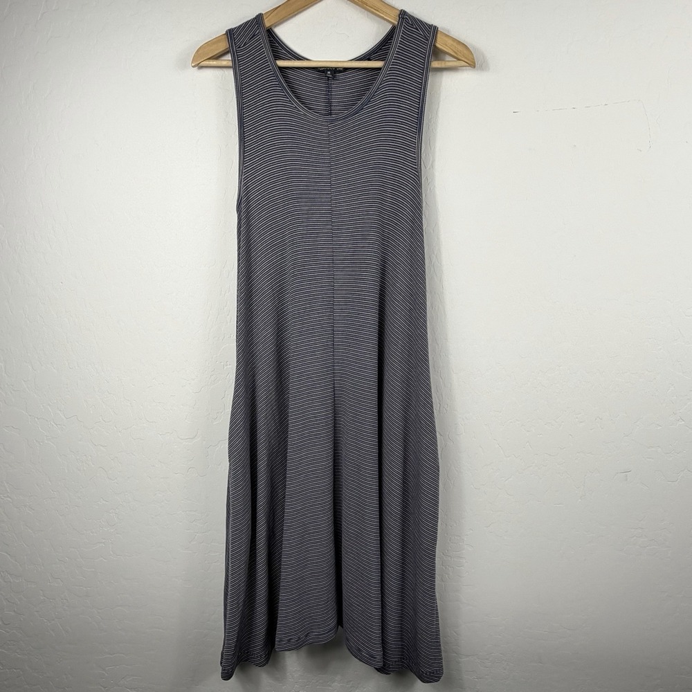 Toad&Co Womens Daisy Rib SL Dress Navy Blue Striped Sleeveless Pocket